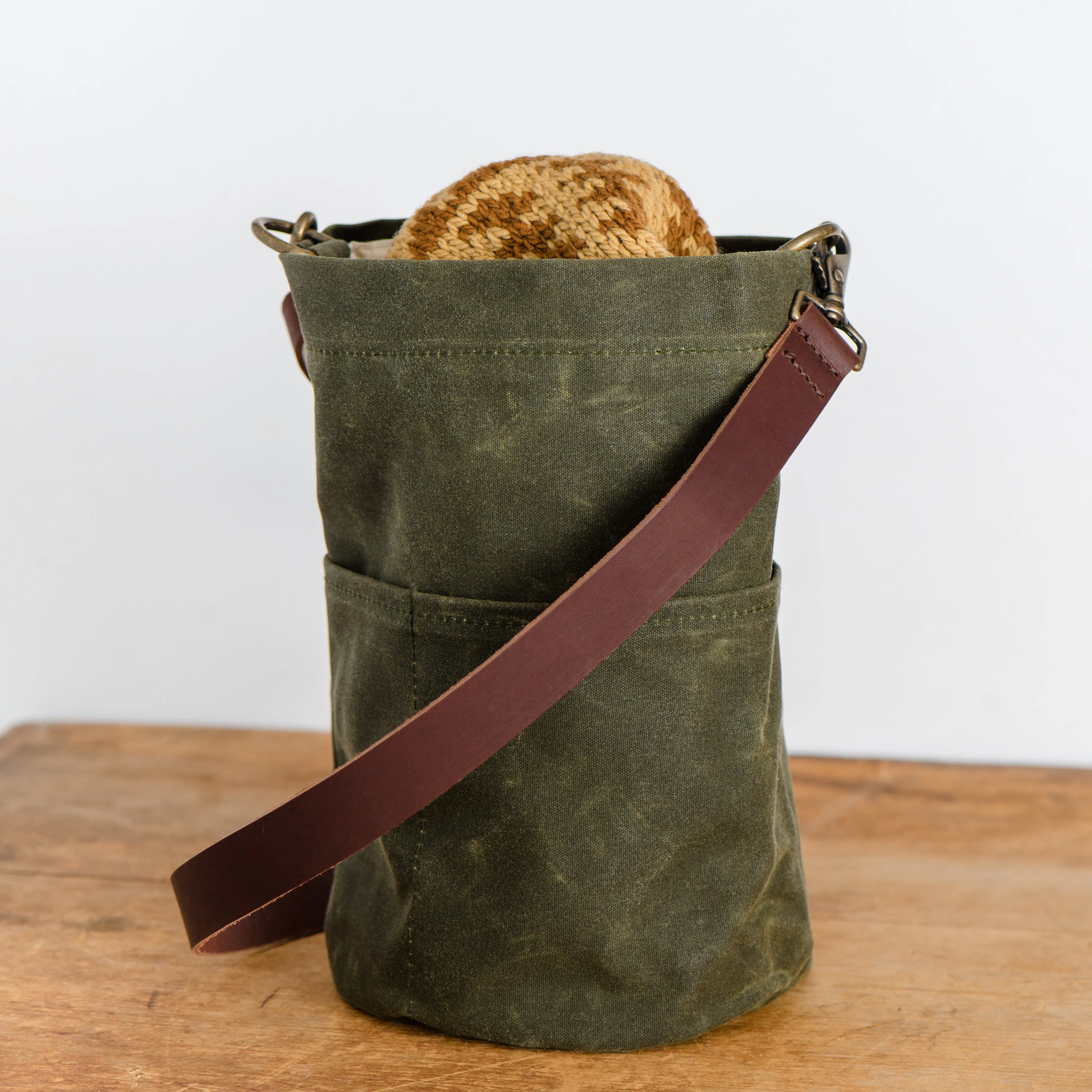 waxed canvas bucket bag