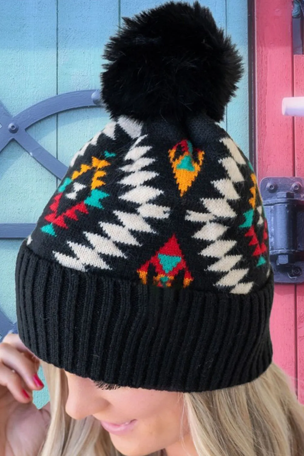 Western Geometric Pattern Knit Jacquard Hat