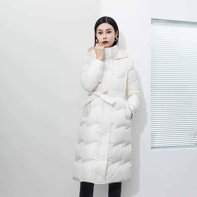 White Long Waist Slim Winter Down Jacket