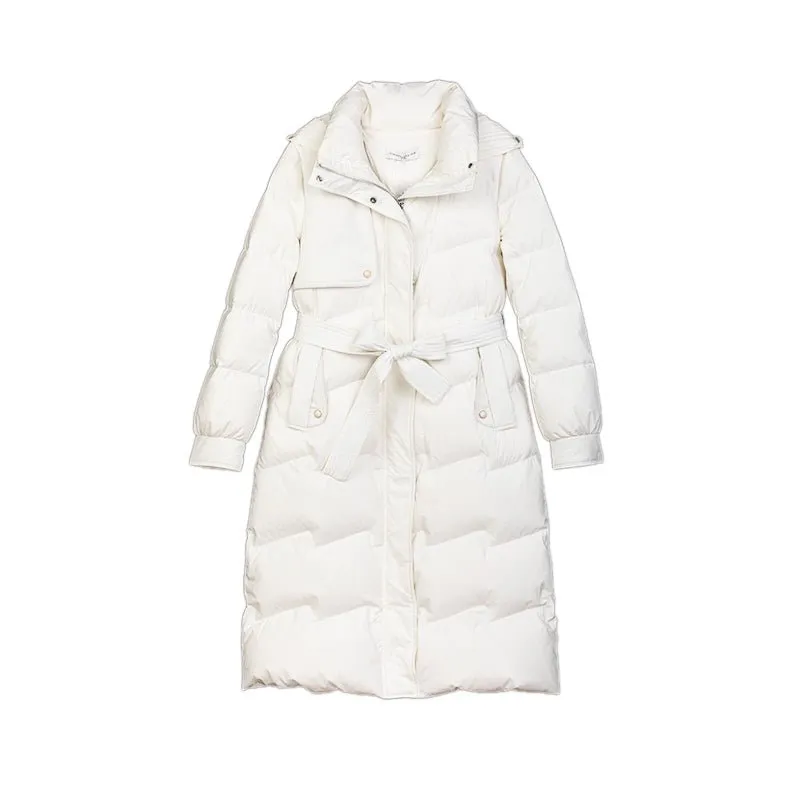 White Long Waist Slim Winter Down Jacket