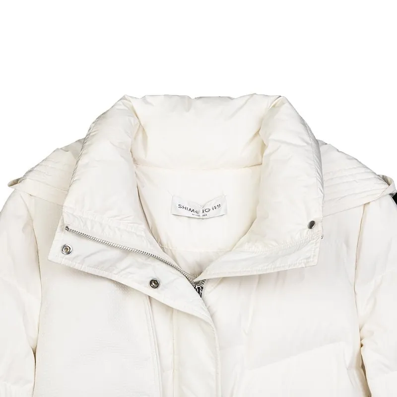 White Long Waist Slim Winter Down Jacket