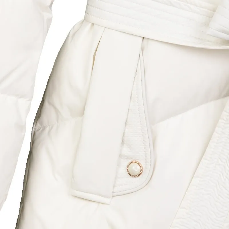 White Long Waist Slim Winter Down Jacket