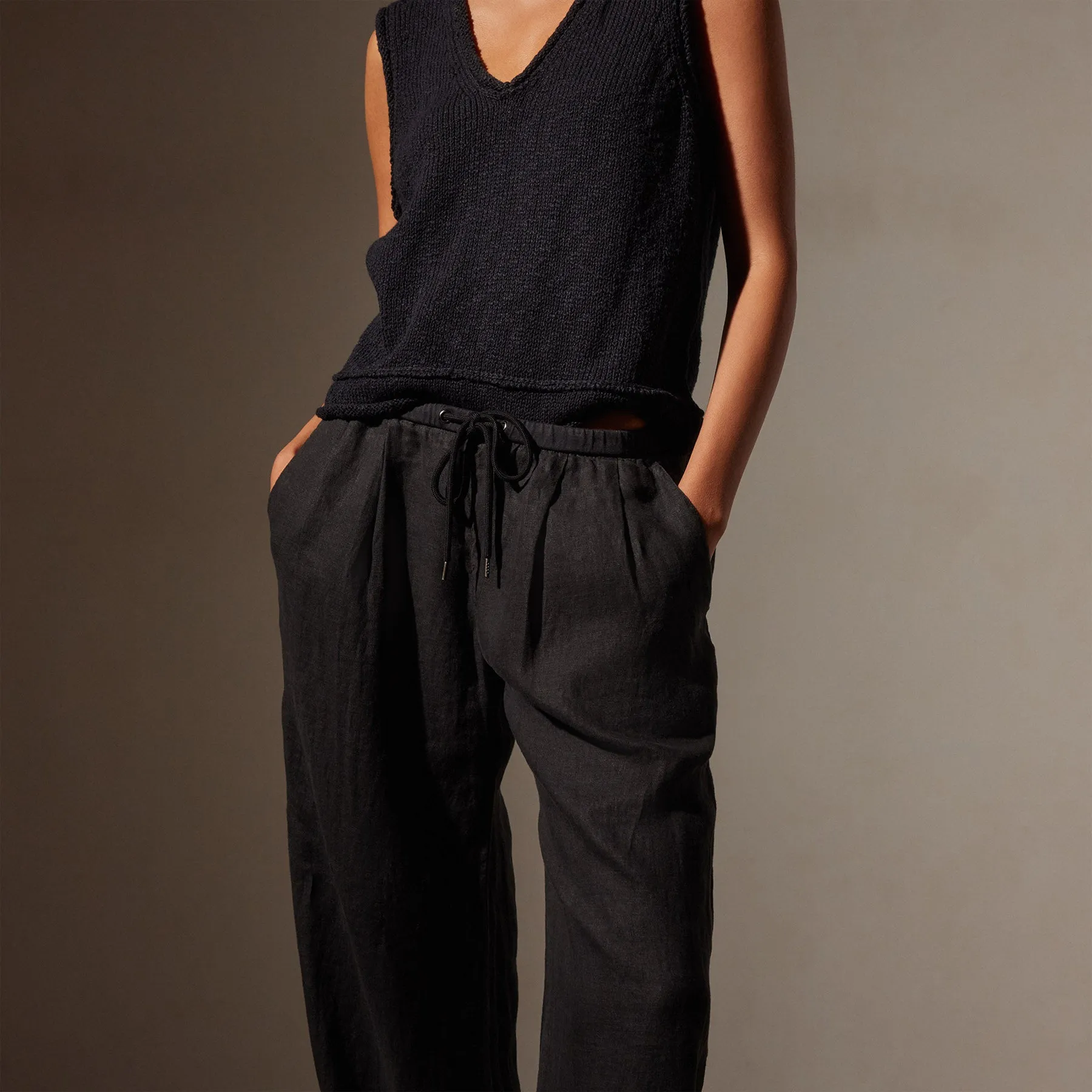 Wide Leg Relaxed Linen Pant - Black