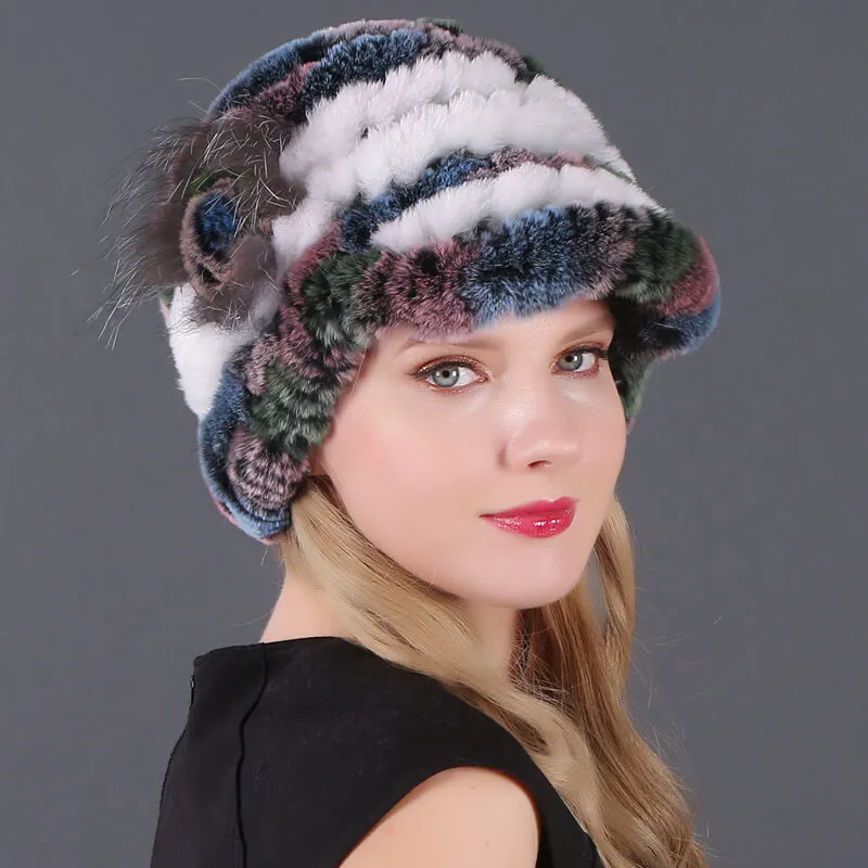 Winter Warm Rex Rabbit Hat Women's Fur Peaked Cap Fur Knit Hat