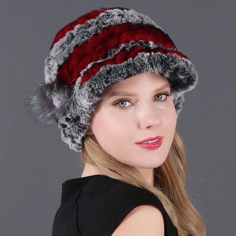 Winter Warm Rex Rabbit Hat Women's Fur Peaked Cap Fur Knit Hat