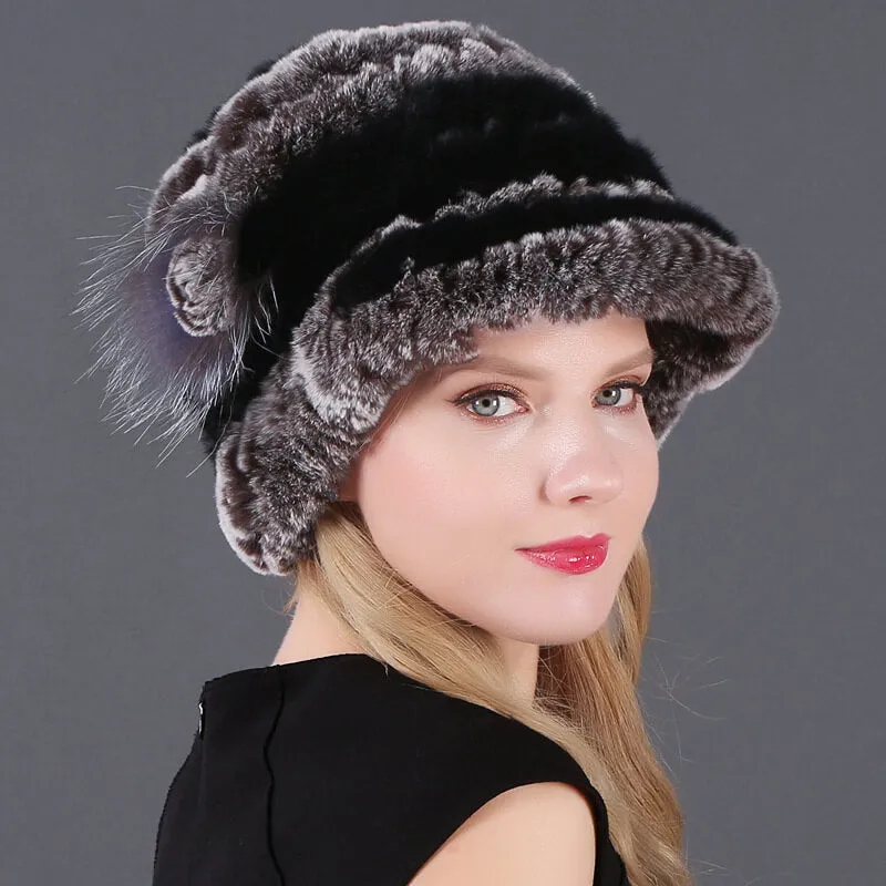 Winter Warm Rex Rabbit Hat Women's Fur Peaked Cap Fur Knit Hat