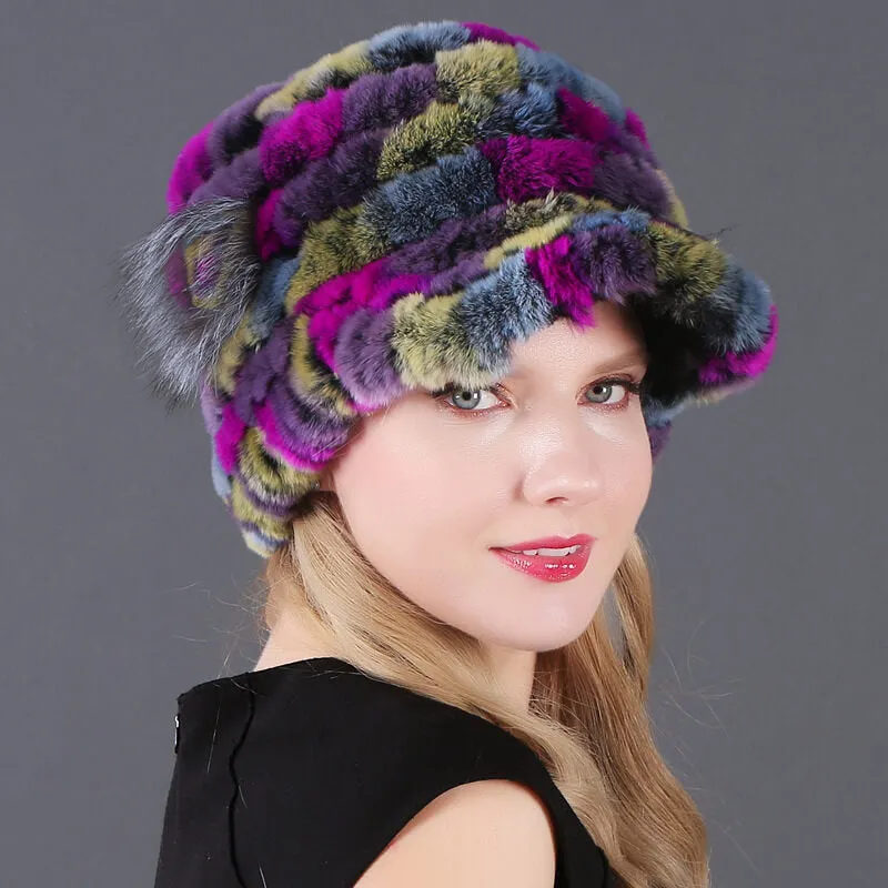 Winter Warm Rex Rabbit Hat Women's Fur Peaked Cap Fur Knit Hat