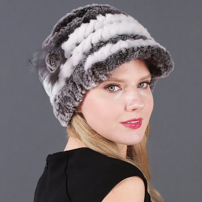 Winter Warm Rex Rabbit Hat Women's Fur Peaked Cap Fur Knit Hat