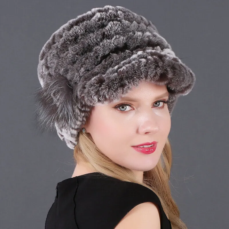 Winter Warm Rex Rabbit Hat Women's Fur Peaked Cap Fur Knit Hat