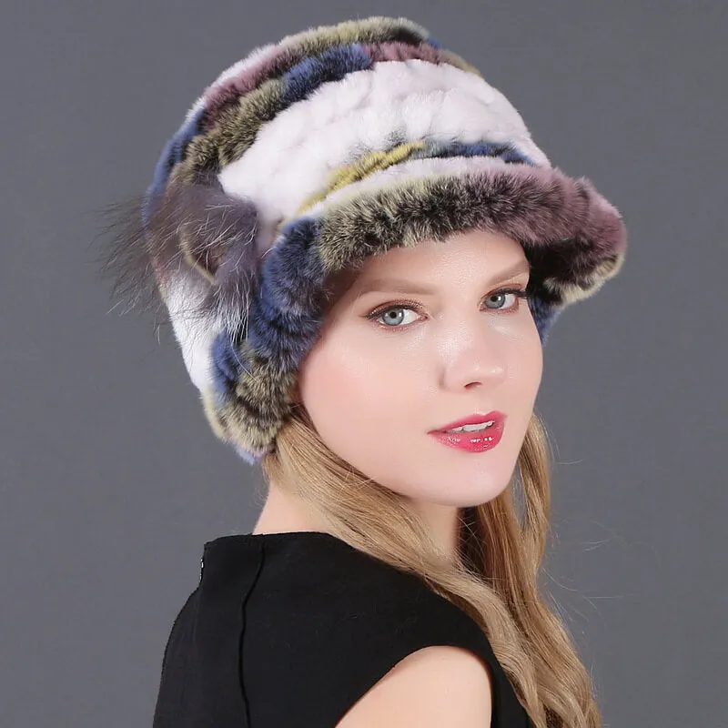 Winter Warm Rex Rabbit Hat Women's Fur Peaked Cap Fur Knit Hat