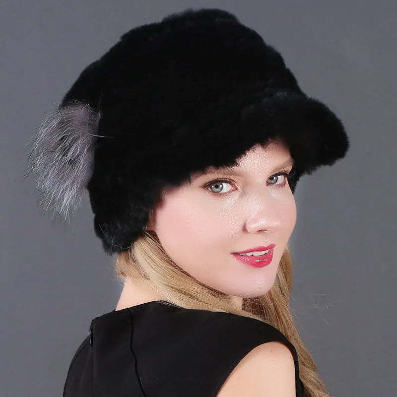 Winter Warm Rex Rabbit Hat Women's Fur Peaked Cap Fur Knit Hat