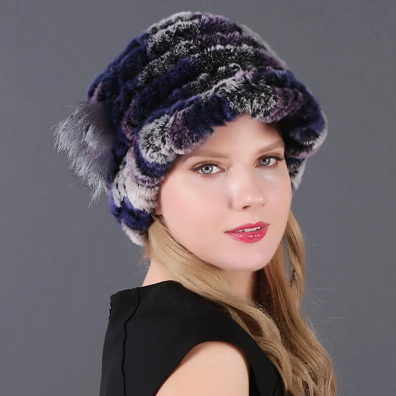 Winter Warm Rex Rabbit Hat Women's Fur Peaked Cap Fur Knit Hat