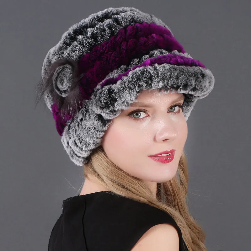 Winter Warm Rex Rabbit Hat Women's Fur Peaked Cap Fur Knit Hat