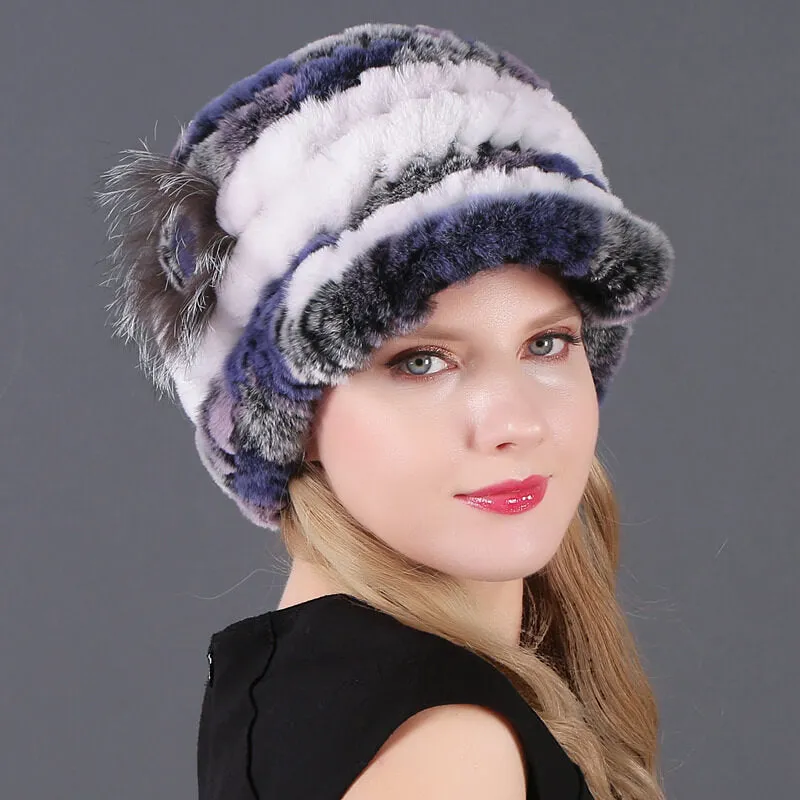 Winter Warm Rex Rabbit Hat Women's Fur Peaked Cap Fur Knit Hat