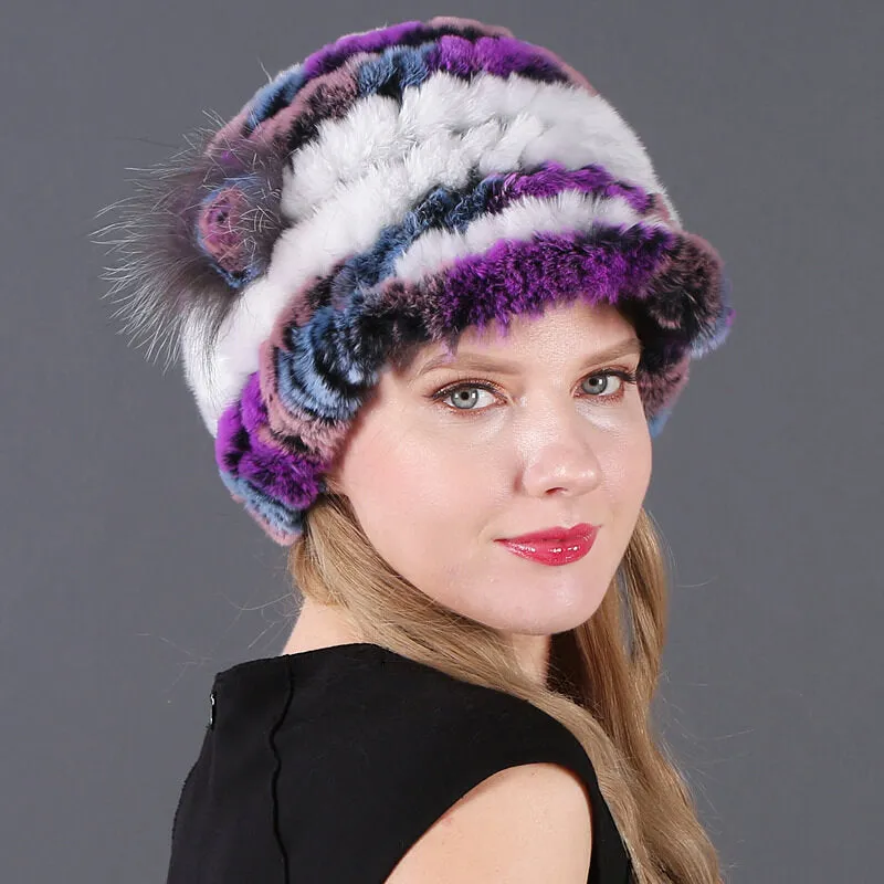 Winter Warm Rex Rabbit Hat Women's Fur Peaked Cap Fur Knit Hat