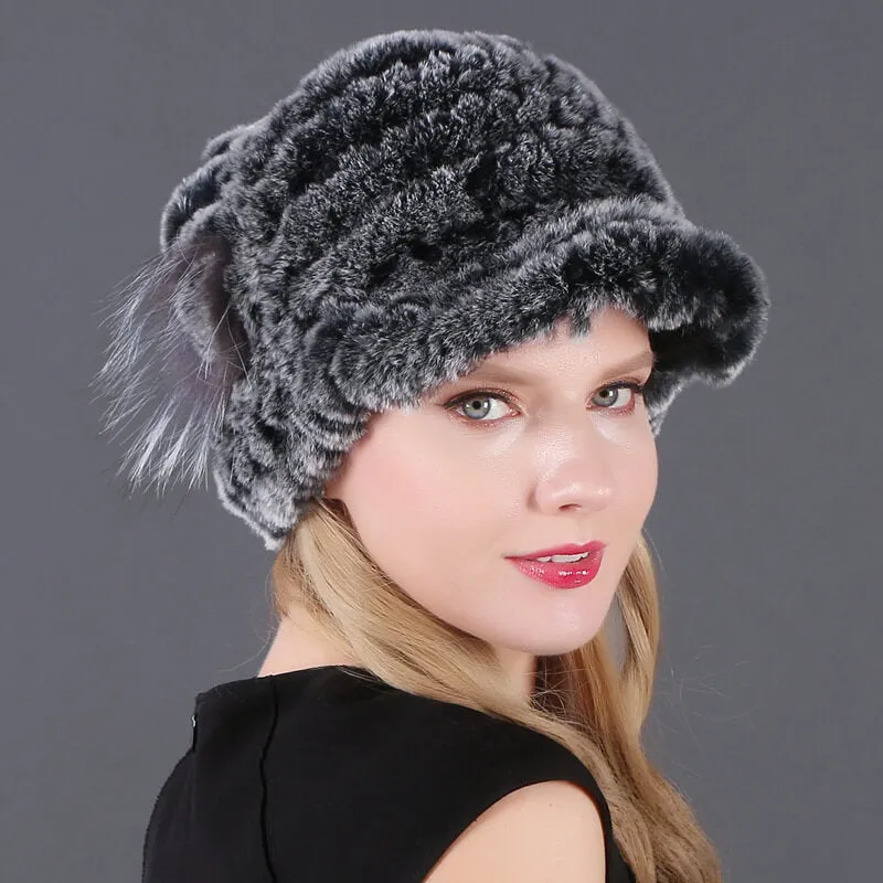 Winter Warm Rex Rabbit Hat Women's Fur Peaked Cap Fur Knit Hat