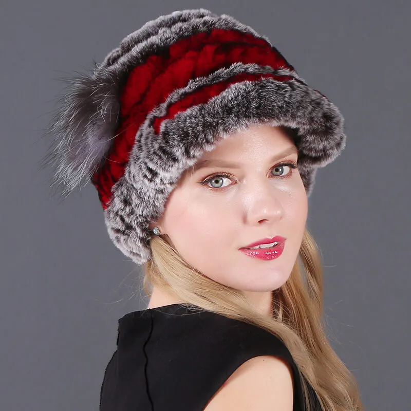 Winter Warm Rex Rabbit Hat Women's Fur Peaked Cap Fur Knit Hat