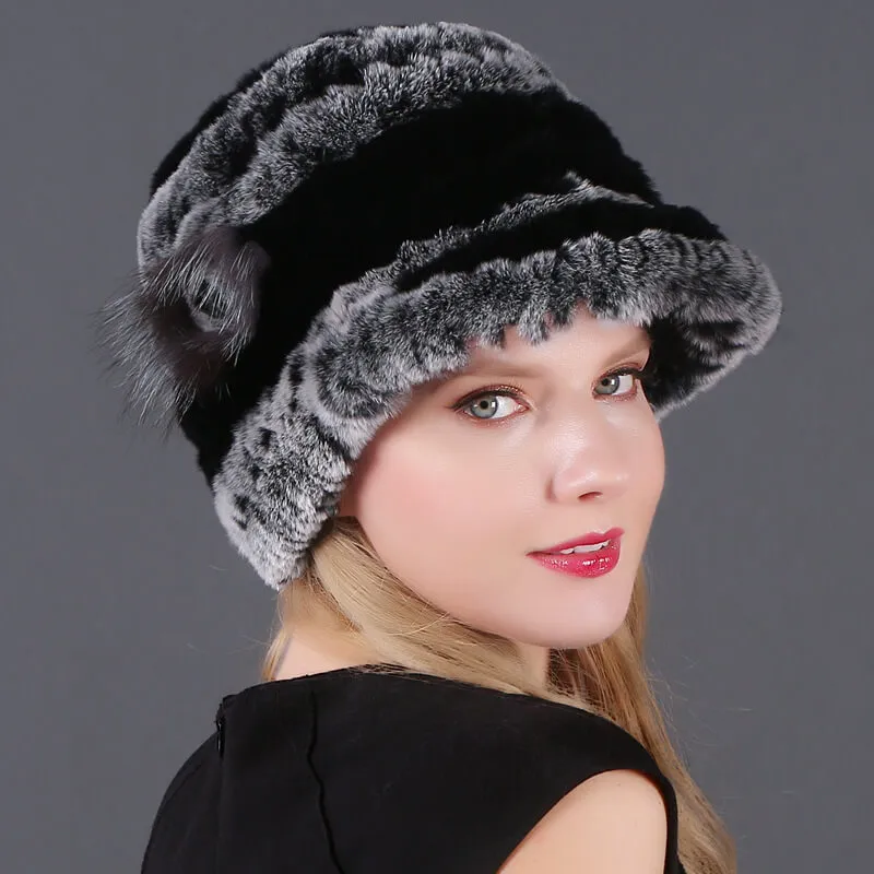 Winter Warm Rex Rabbit Hat Women's Fur Peaked Cap Fur Knit Hat