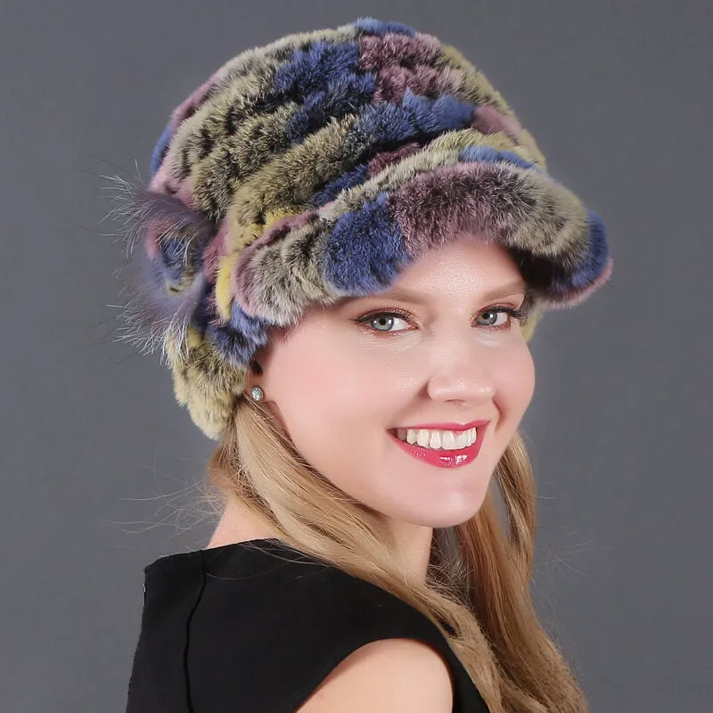 Winter Warm Rex Rabbit Hat Women's Fur Peaked Cap Fur Knit Hat