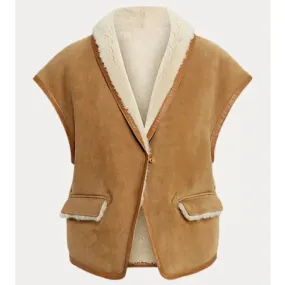 Women's Brown Sheepskin Aviator Shearling Vest