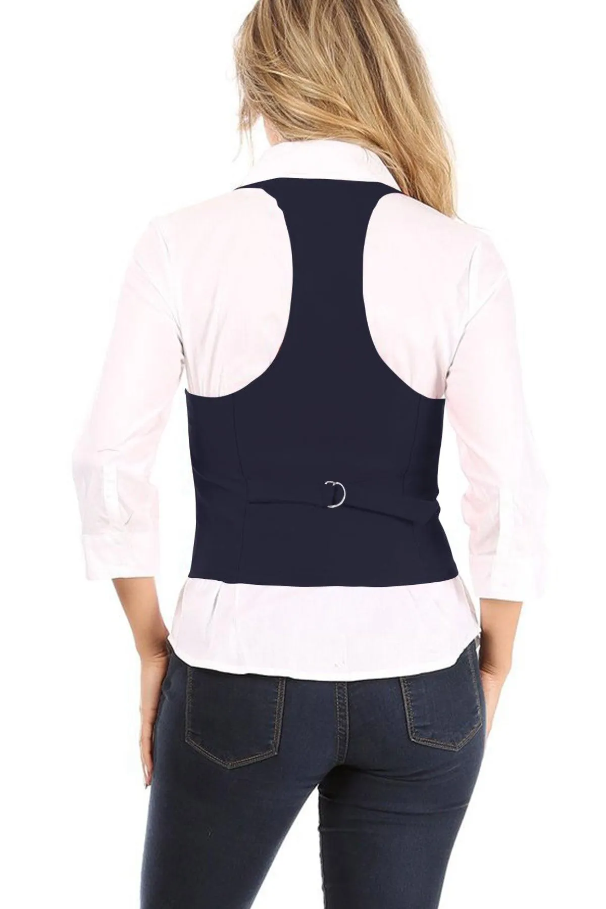 Women's Casual Button Down Racerback Belt Slim Tuxedo Suit Vest Top S-3XL (Pack of 2)