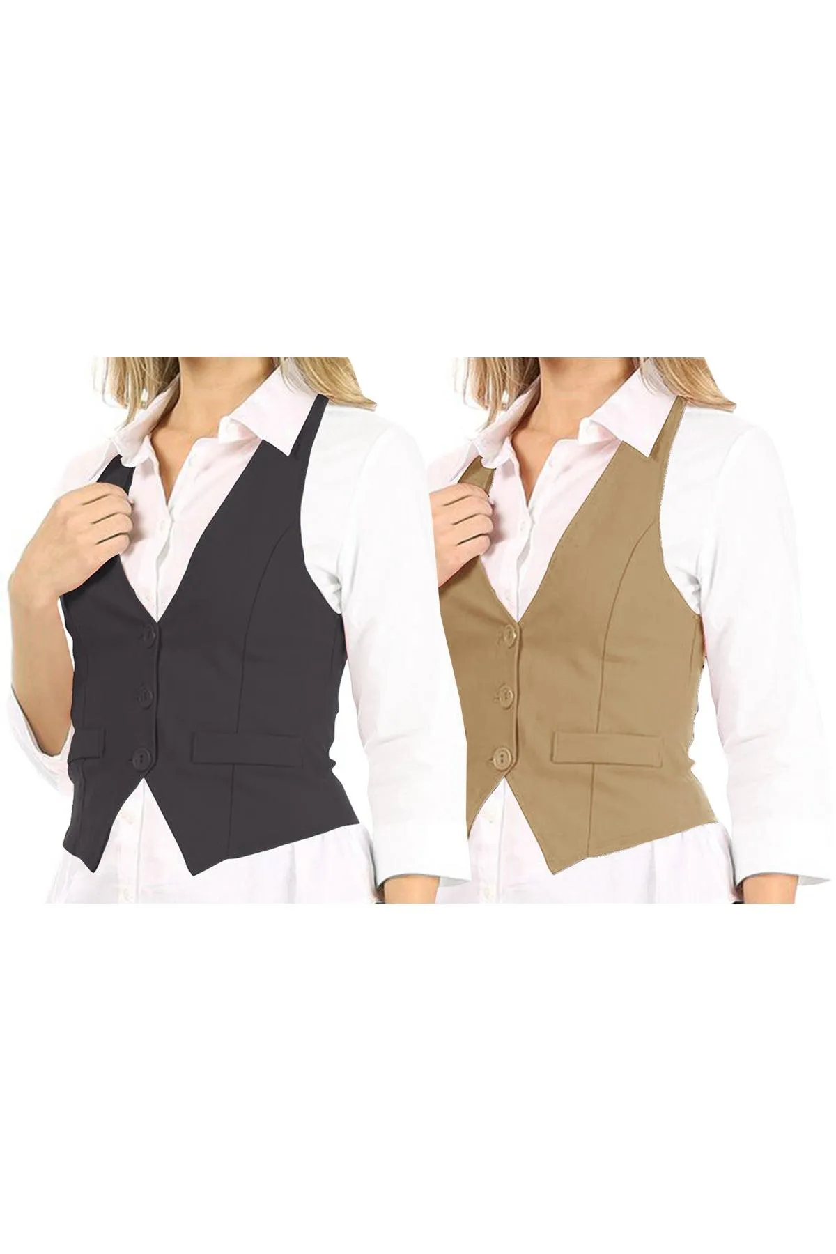 Women's Casual Button Down Racerback Belt Slim Tuxedo Suit Vest Top S-3XL (Pack of 2)