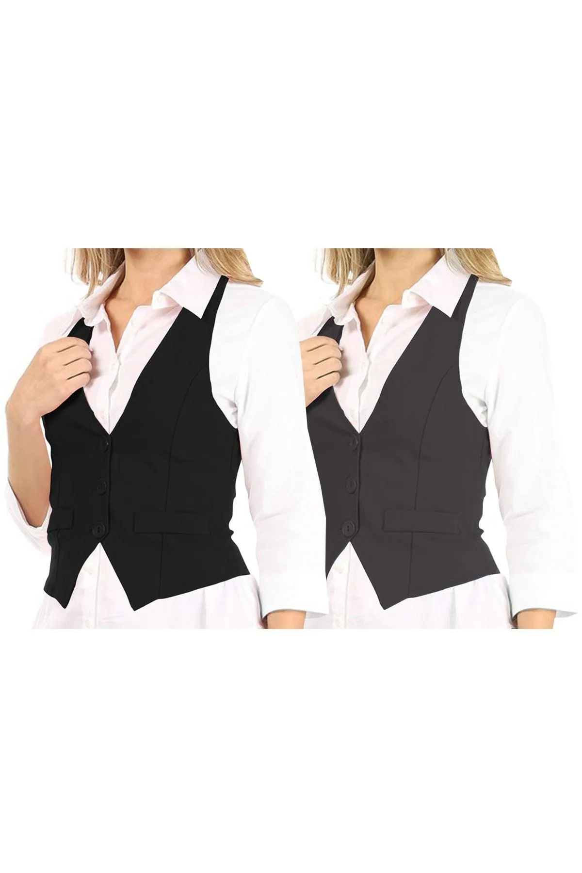 Women's Casual Button Down Racerback Belt Slim Tuxedo Suit Vest Top S-3XL (Pack of 2)