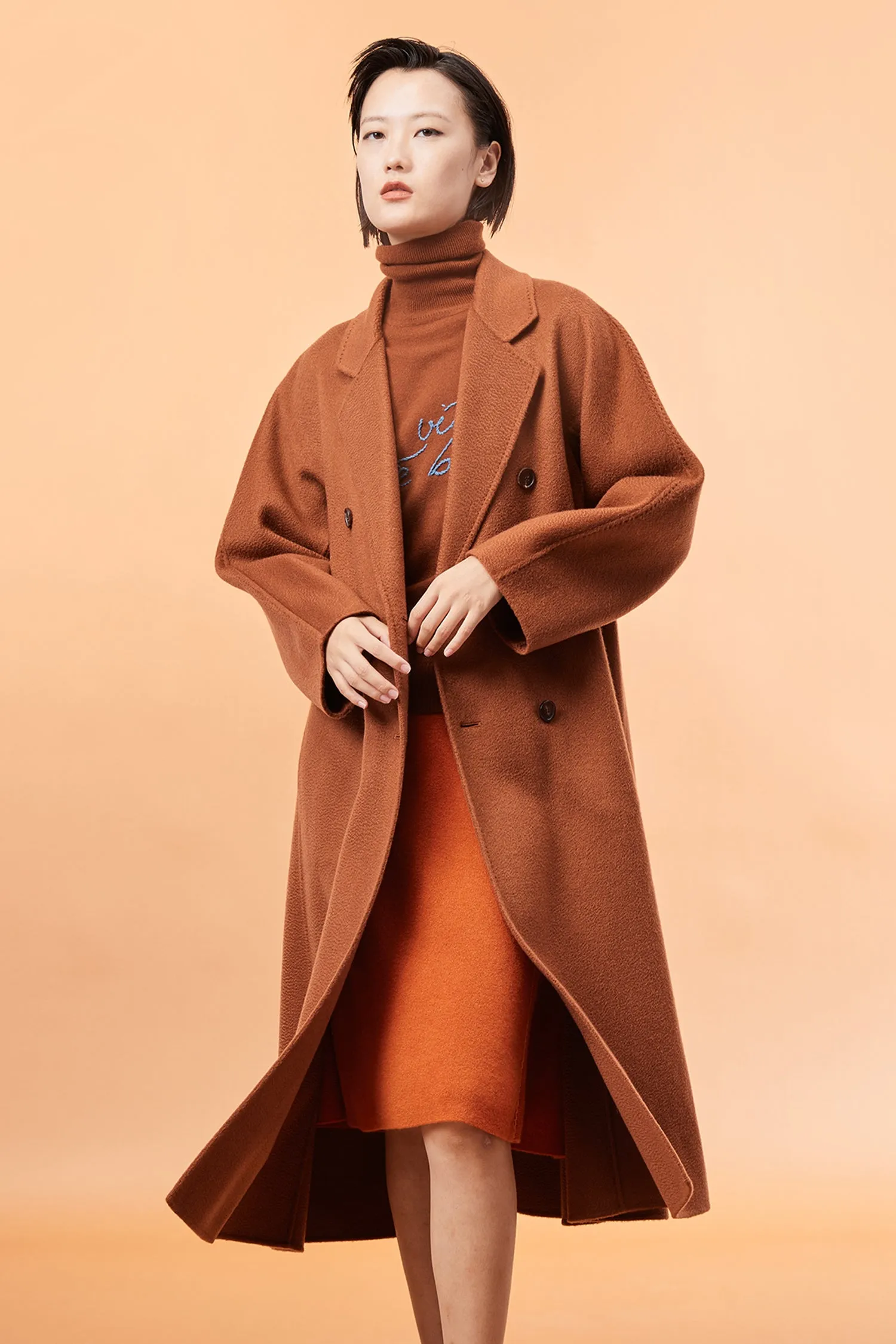 Women's double-breasted long cashmere coat