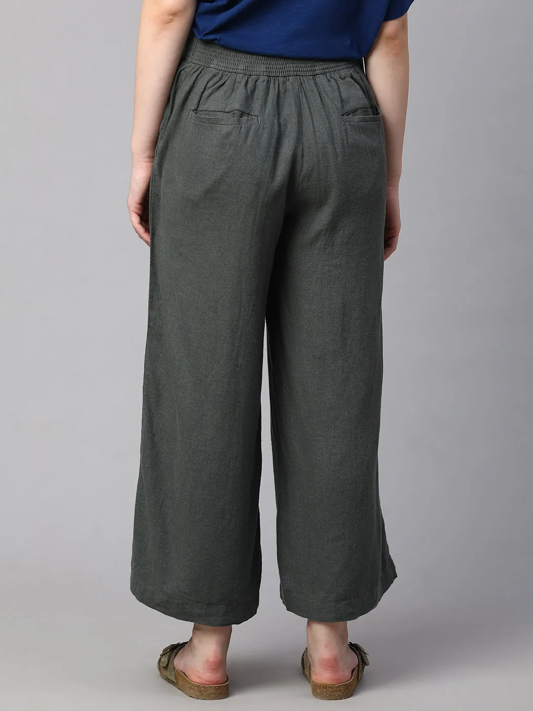 Women's Grey Linen Viscose Wide Leg Culotte