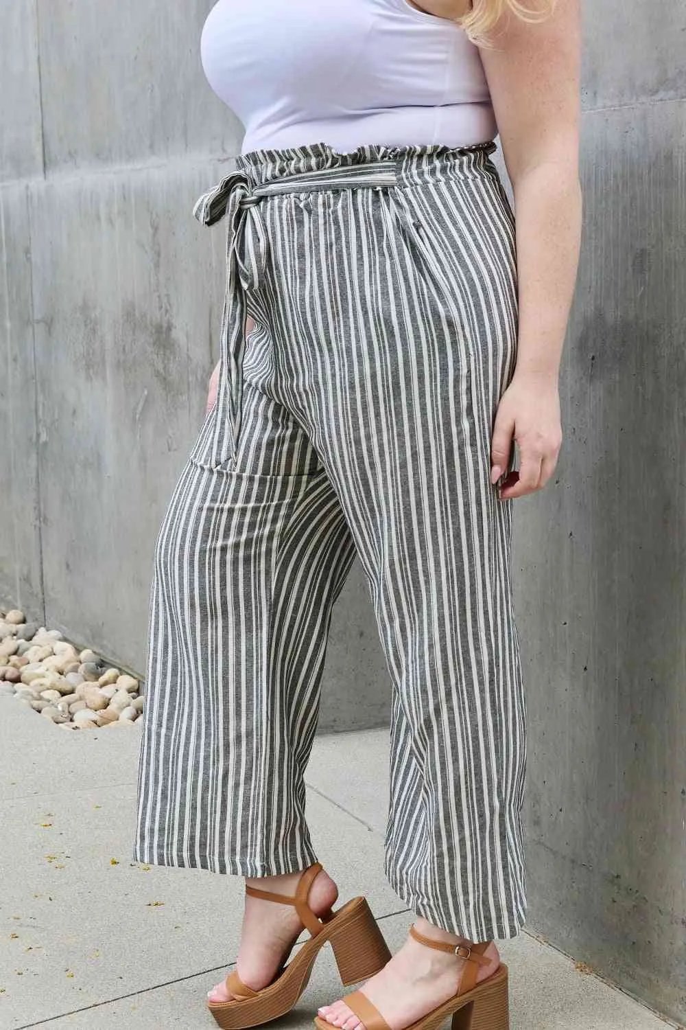 Women's Heimish Find Your Path Full Size Paperbag Waist Striped Culotte Pants