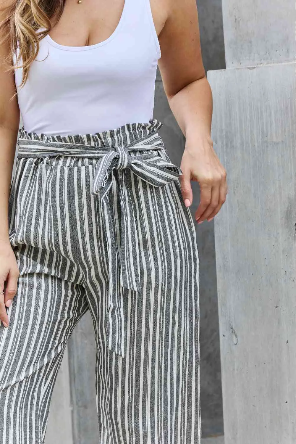 Women's Heimish Find Your Path Full Size Paperbag Waist Striped Culotte Pants