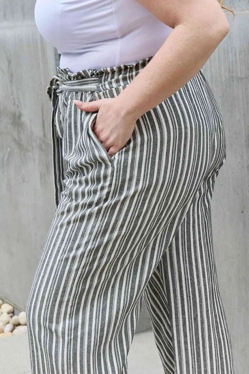 Women's Heimish Find Your Path Full Size Paperbag Waist Striped Culotte Pants