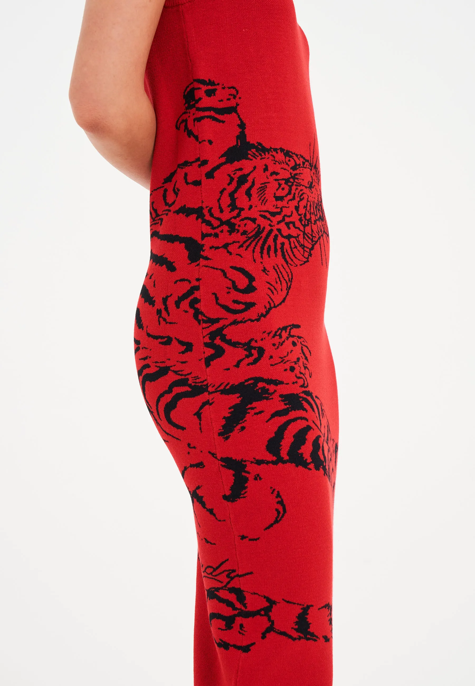 Womens Snow Tiger Knitted Maxi Dress - Red