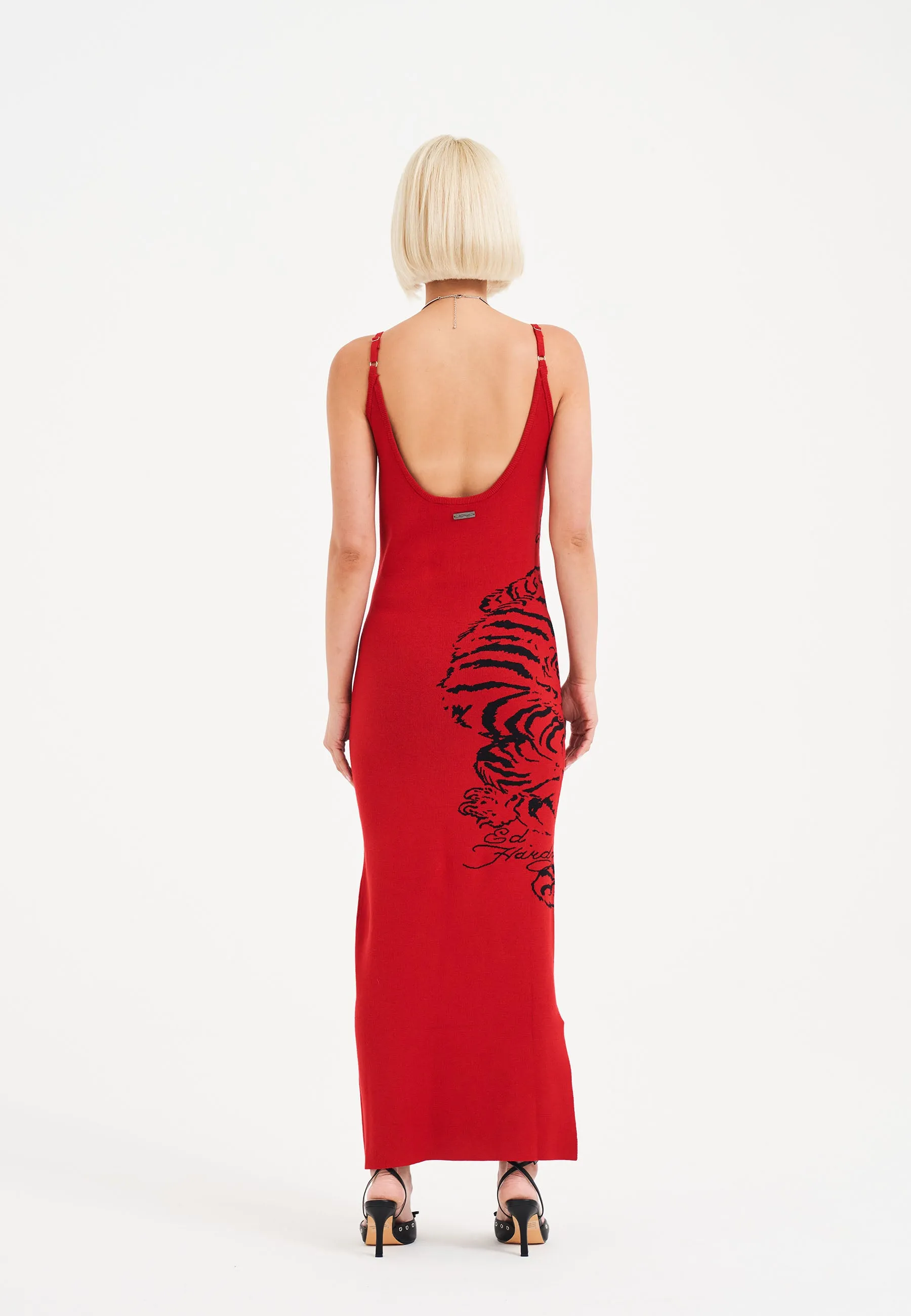 Womens Snow Tiger Knitted Maxi Dress - Red