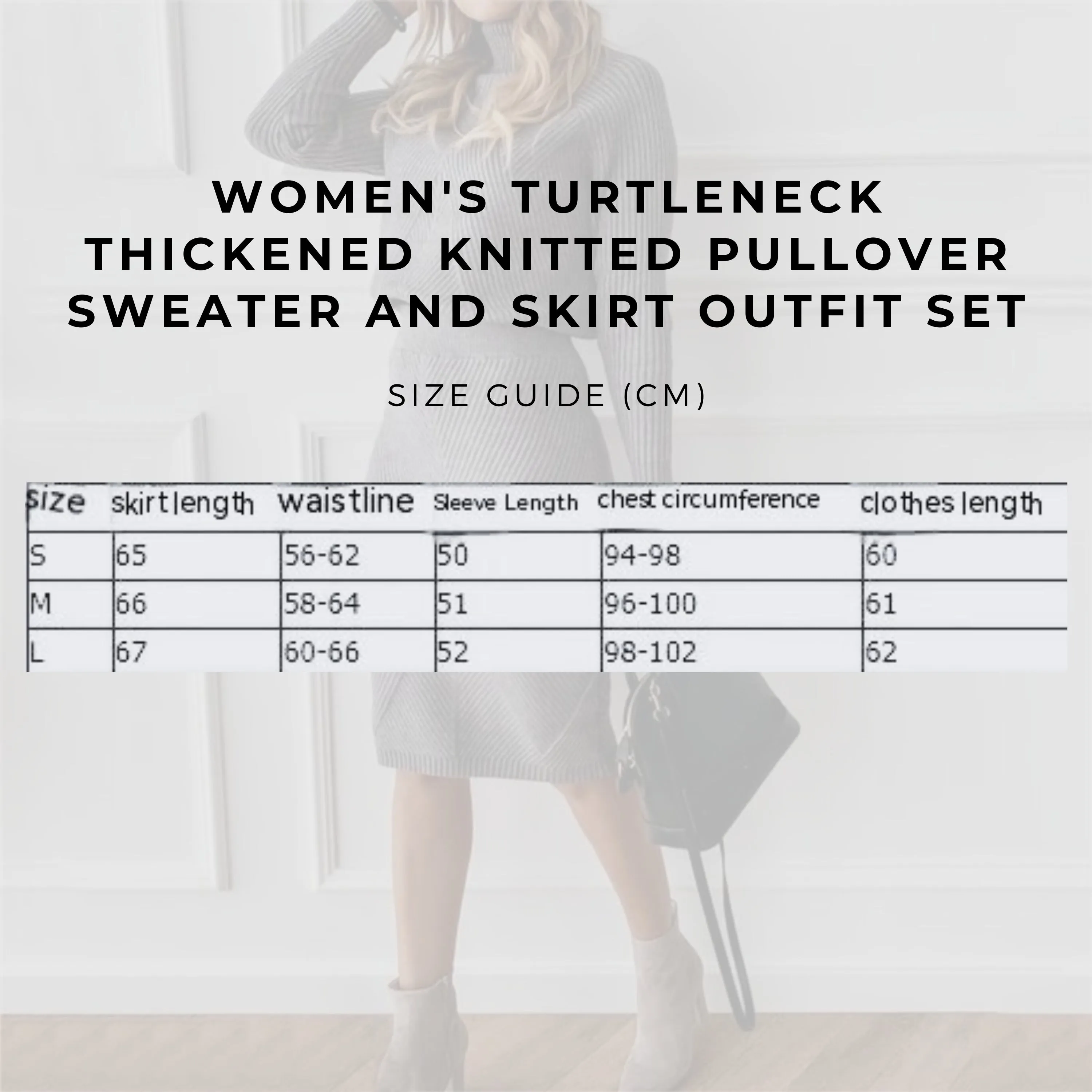 Women's Turtleneck Thickened Knitted Pullover Sweater and Skirt Outfit Set