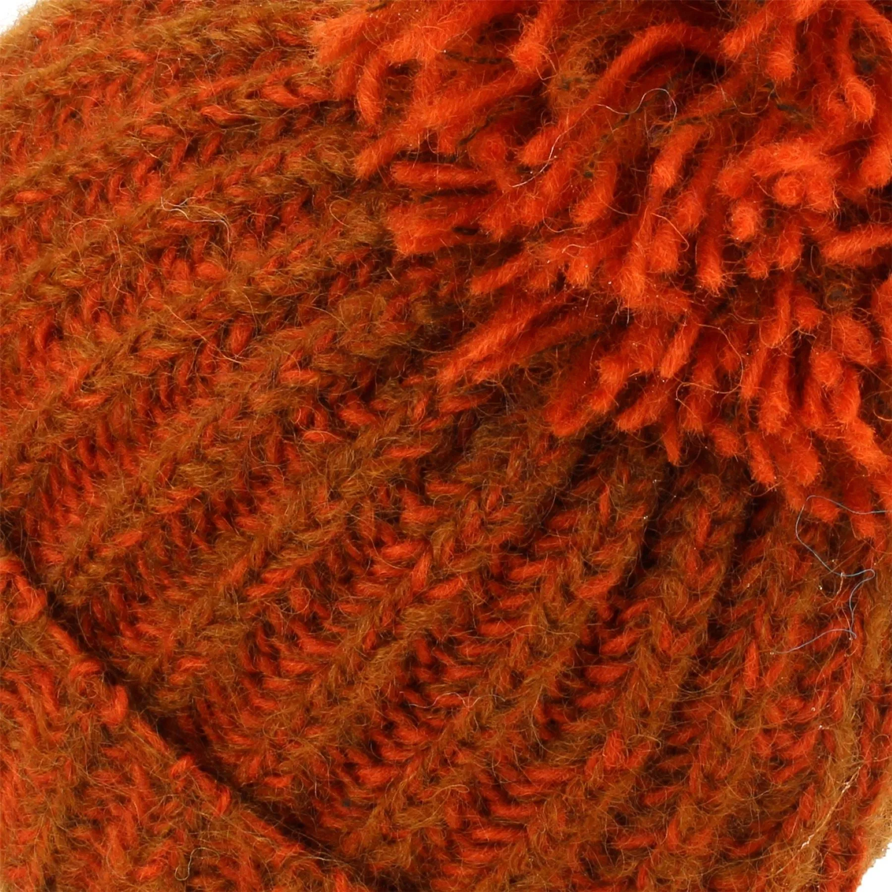 Wool Knit Beanie Bobble Hat - Flame Orange