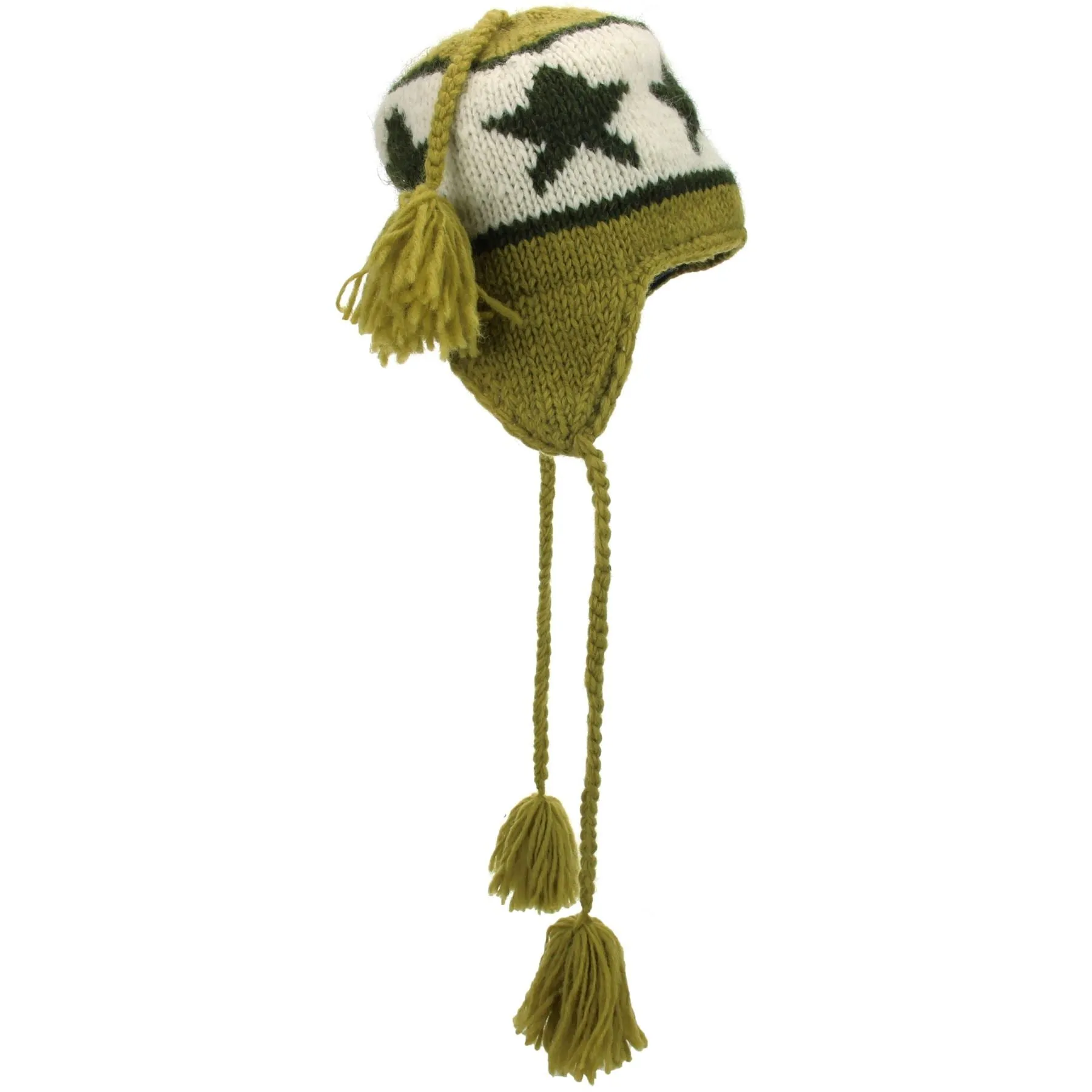 Wool Knit Earflap Tassel Hat - Star Mustard