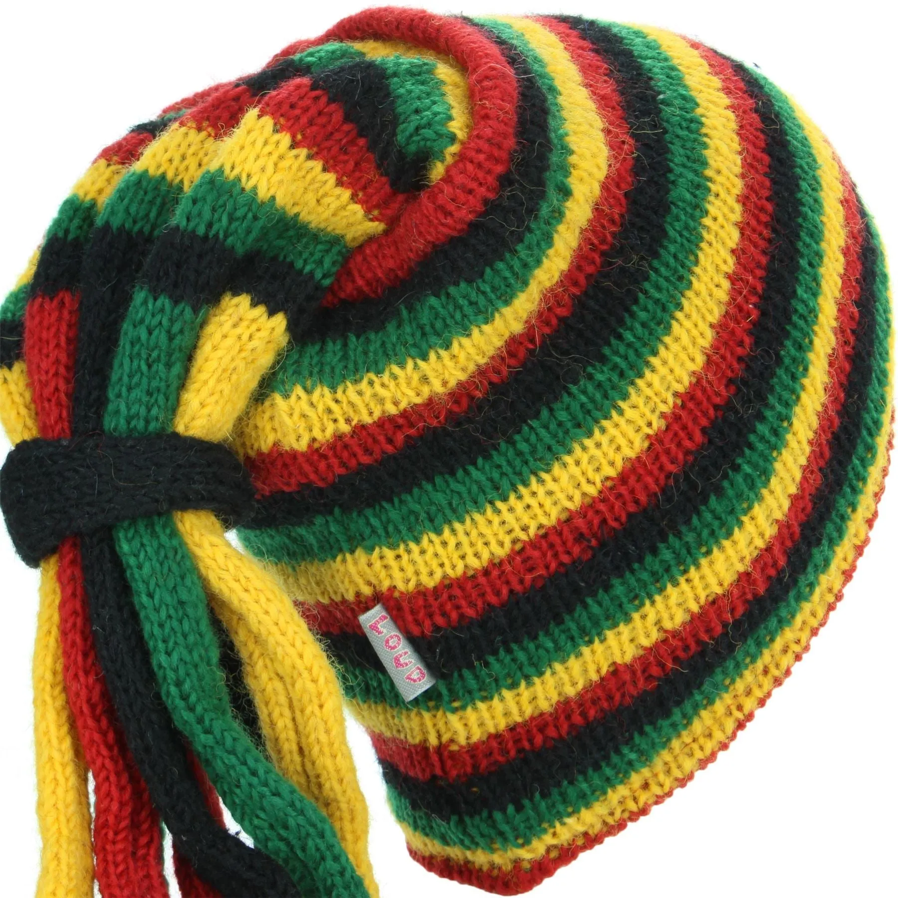 Wool Knit 'Fountain' Tassels Beanie Hat - Rasta