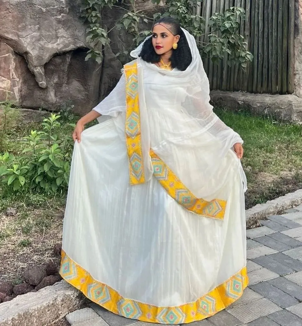 Yellow Simple Design Habesha Dress Modern Habesha Kemis Ethiopian Dress Style Habesha Libs