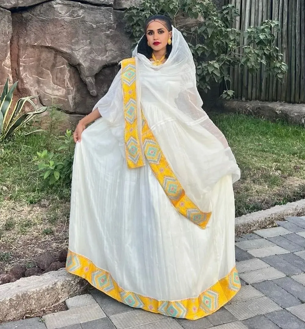 Yellow Simple Design Habesha Dress Modern Habesha Kemis Ethiopian Dress Style Habesha Libs