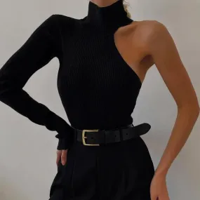 Yimunancy One Shoulder Knitted Bodysuit: Elegant Statement for Stylish Women